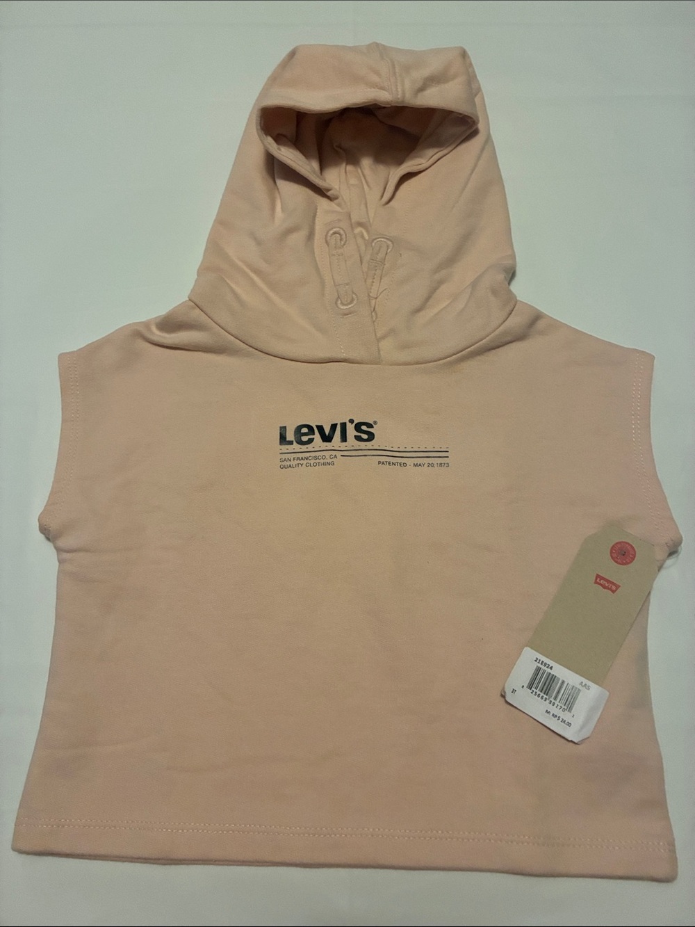 Levi's Pale Peach Sleeveless Hooded Crop Top with Black Logo